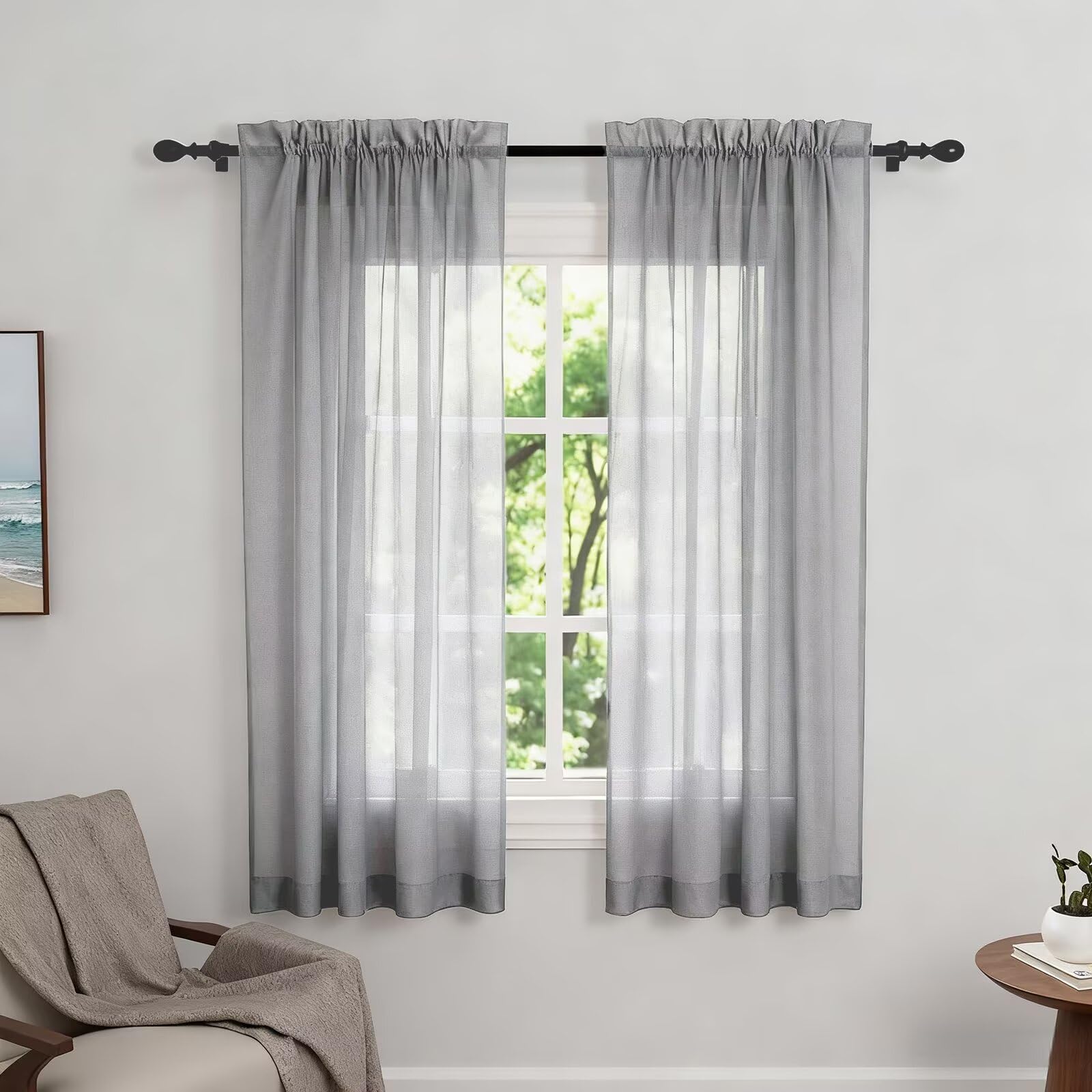 Zdada Net Curtains for Windows 54 Drop, Silver Slot Top Voile Curtains, Semi Transparent Sheer Curtain Net Curtain Panel for Living Room Kitcken W60xL54 Inch,2 Panels — image 1