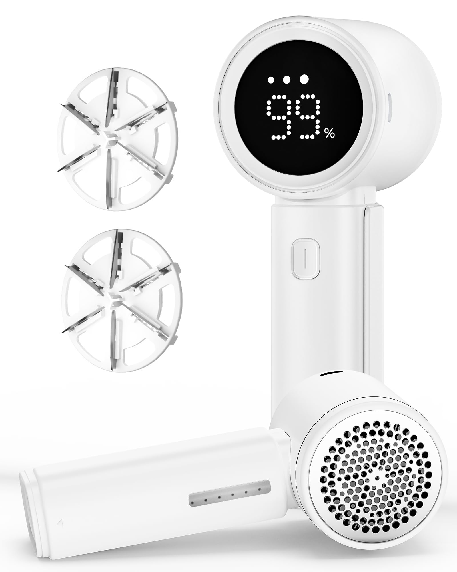 Lint Remover, Lint Shaver for Clothes, Electric Fabric Shaver Rechargeable, Sweater Defuzzer to Remove Pilling, Battery Operated, 6-Blade, 3-Speed with LED Display for Clothes, Upholstery, Furniture