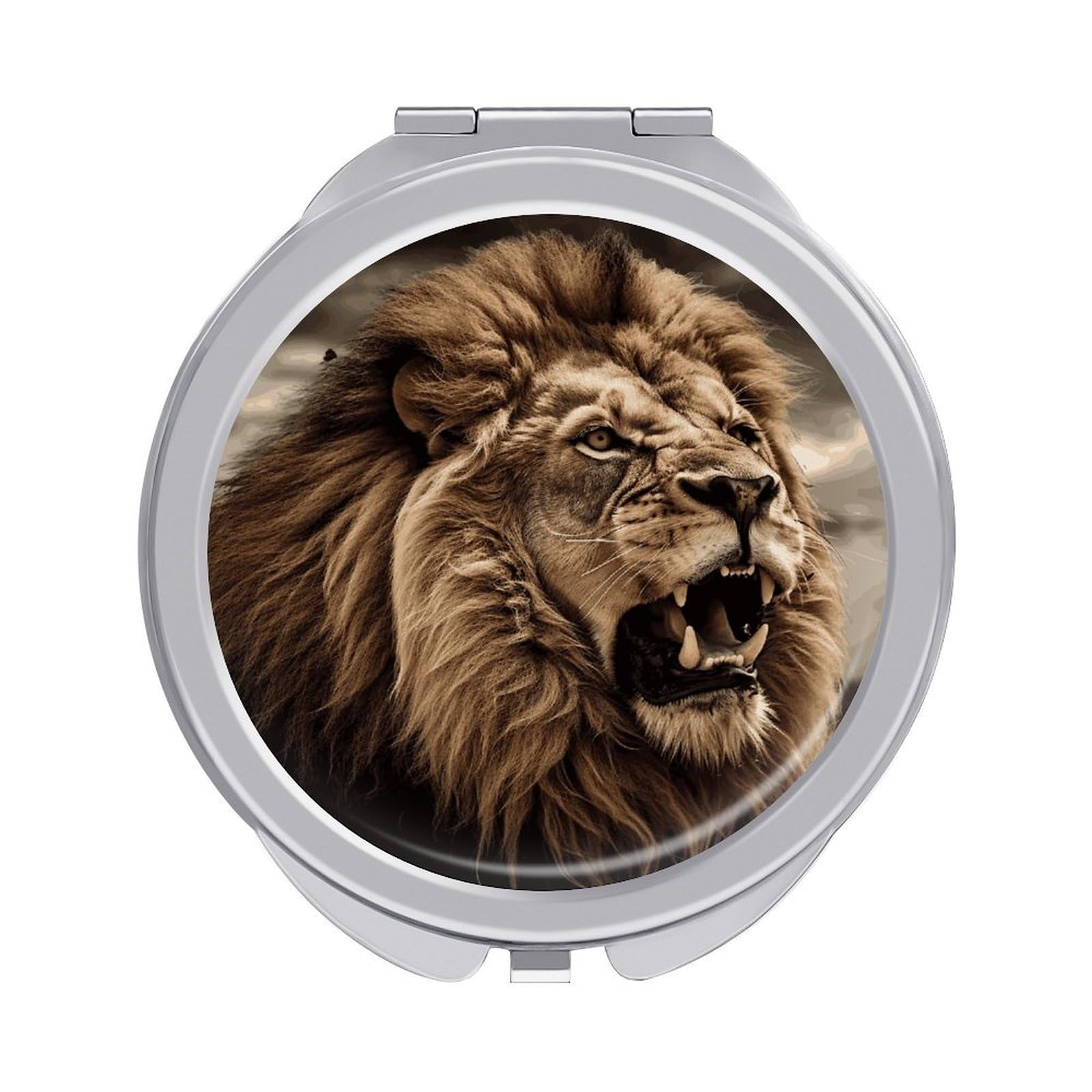 VstaDank Angry Lion Compact Mirror for Purses Round Fashion Travel Makeup Mirror 2X /1x Magnifying Double Sides Mini Mirrors Portable Pocket Mirrors for Handbag Purse Women Gift