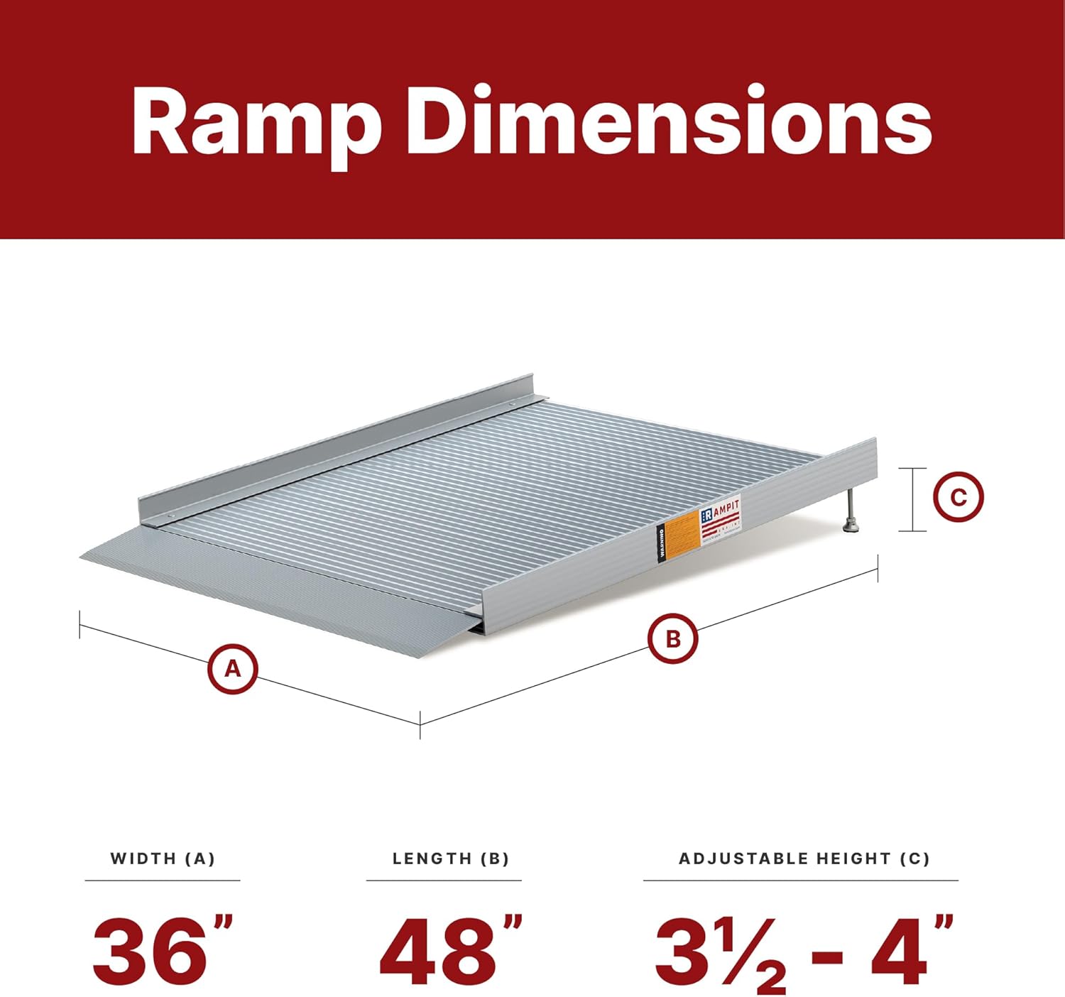 Rampit USA Empower Series Aluminum Adjustable Threshold Ramp, Made in USA (Ramp Only, 36" W x 48" L)
