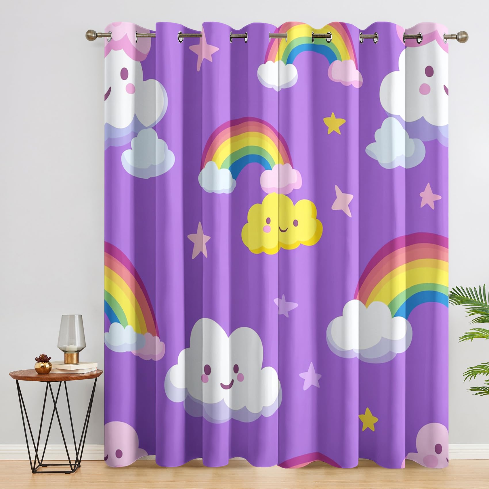 Rideau occultant thermique pour chambre salon rideaux fille motif nuage violet 140x160cm