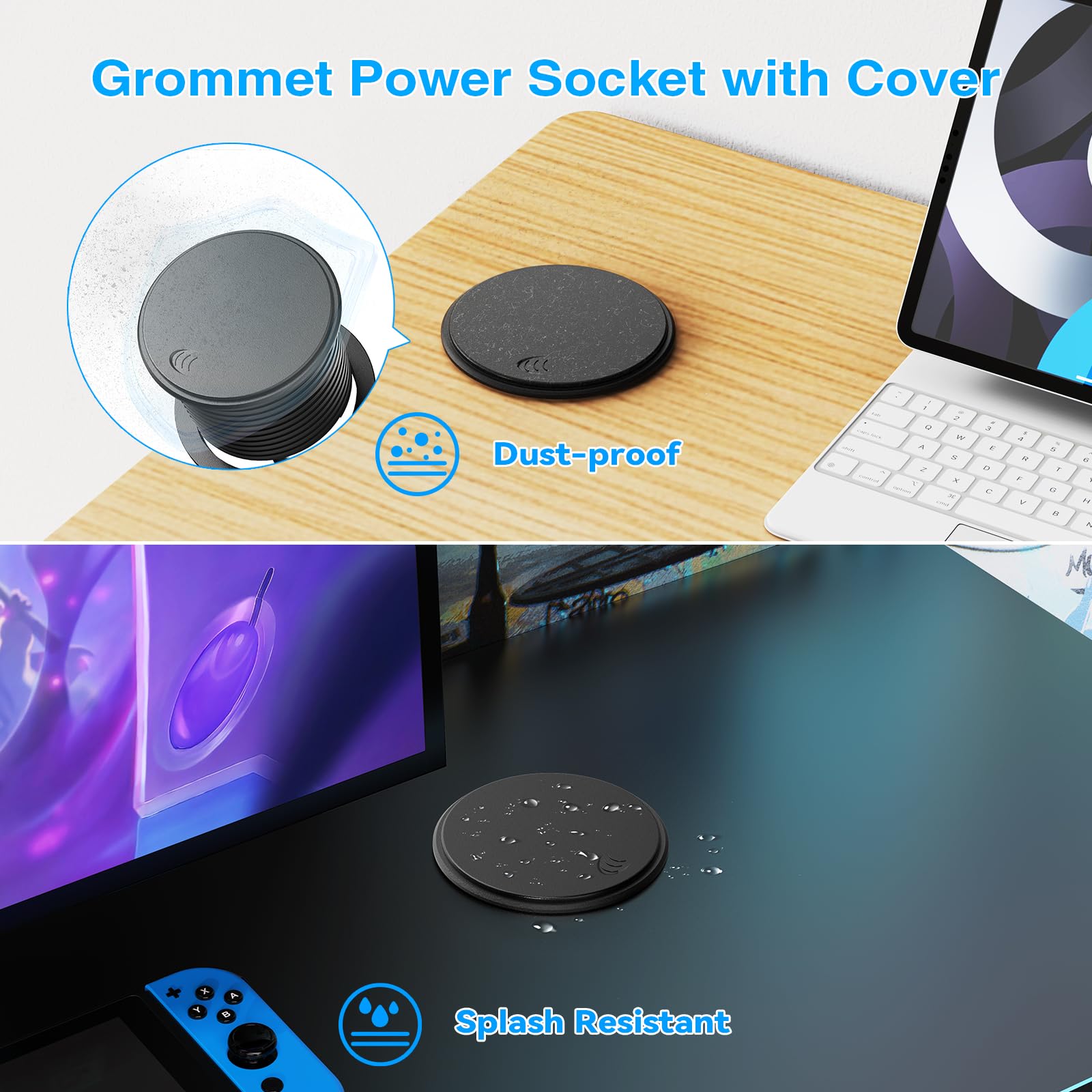Gniazdo wpuszczane z USB C PD 35 W, wpuszczana listwa zasilająca z pokrywą, wysuwana wtyczka do blatu roboczego, meble kuchenne, kabel 1,8 m