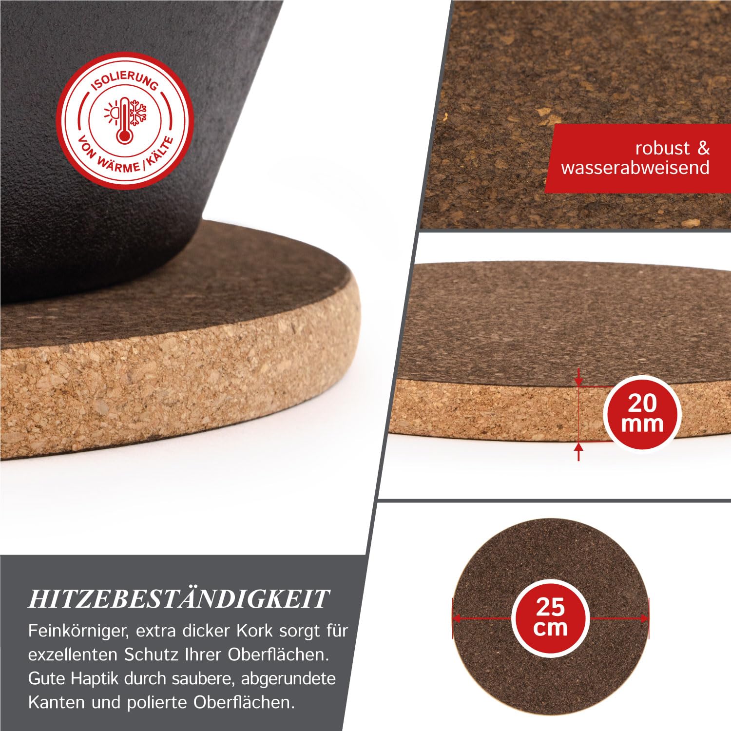 Cleverbrand Salvamanteles Almohadillas Posavasos de Corcho, Redondo, ø 25 cm, Diseño: Sándwich