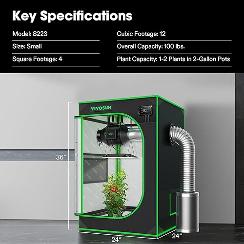 Vista 9 de VIVOSUN S223 - Tienda de campaña de cultivo de 2 x 2, 24 x 24 x 36 pulgadas, Mylar altamente reflectante con ventana de observación y bandeja