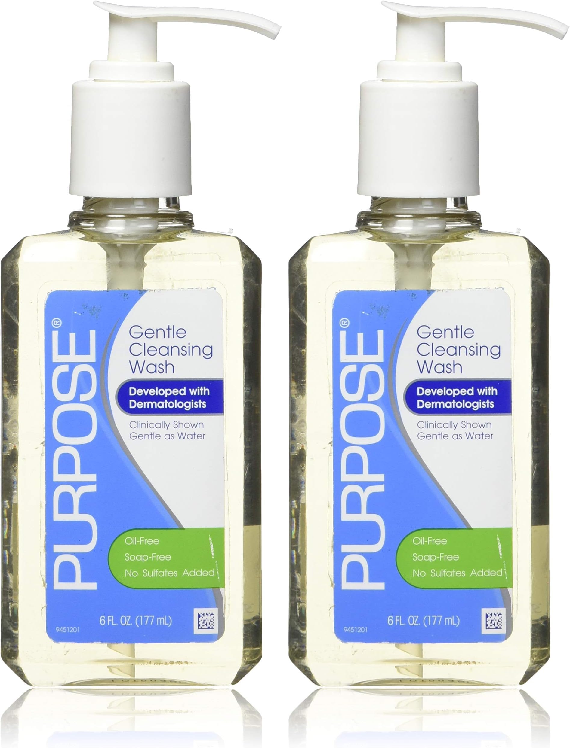 Purpose Gentle Cleansing Wash For All Skin Types, Gentle As Soap, Removes Dirt, Oil, and Makeup Without Over-Drying, Pump Bottle, 6 Fluid Ounce (Pack of 2)