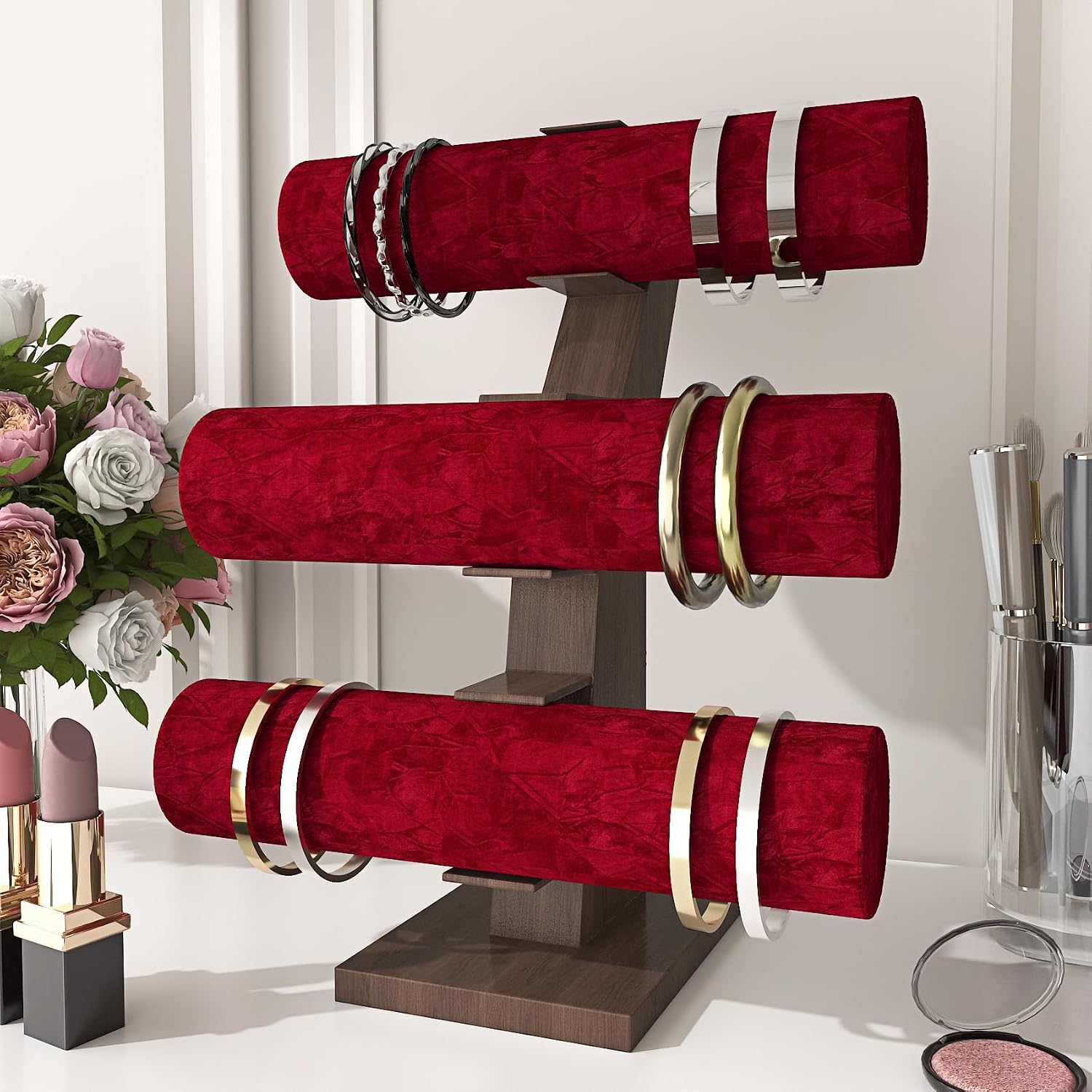 LACHEERY 15.8"x275" Crushed Red Velvet Wallpaper Self Adhesive Velvet Peel and Stick Felt Fabric Wallpaper Textured Red Contact Paper for Walls Cabinets Removable Drawer Shelf Jewelry Box Liner Roll