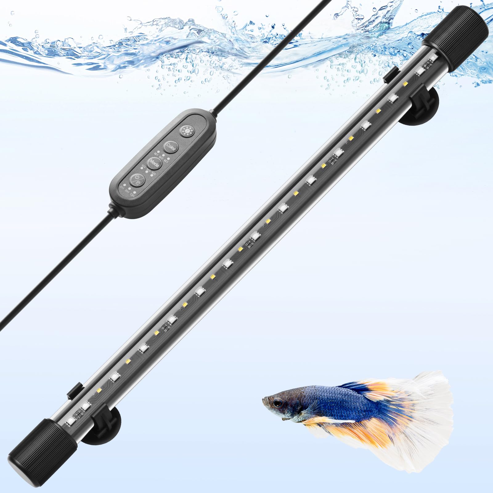 PYPABL 48cm Submersible Aquarium LED Light, 24/7 Aquarium Lights with Full Spectrum RGBW LEDs, IP68 Waterproof Fish Tank Light with Dimming, Timming and Color Adjustable