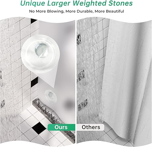 Miniatura 2 de AmazerBath - Cortina de ducha de plástico, 70 x 72 pulgadas, cortina de ducha esmerilada de plástico, impermeable, pesada, gruesa, con 3 piedras