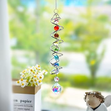 20.5in Crystal Sun Catcher with Chakra Beads Wind Spinner Decor