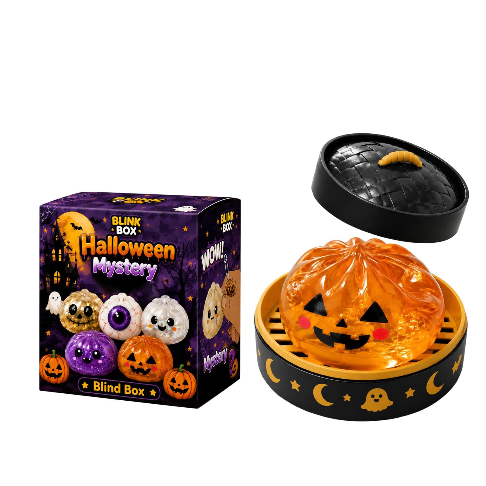 Halloween Steamed Bun Stress Toy with Steamer Basket(Multiple Styles are Available for Selection) 02-Yellow