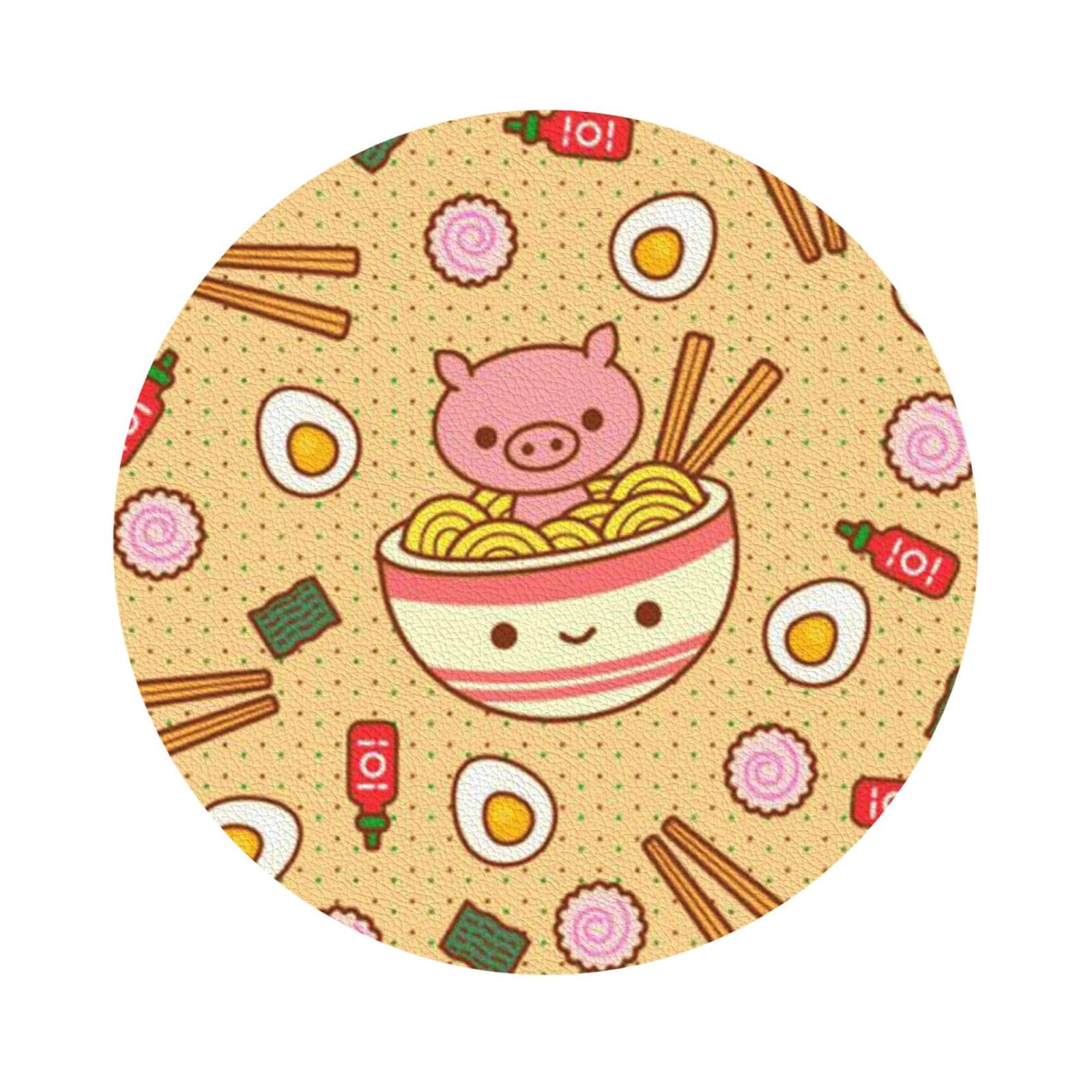 Delicious Sweet Ramen PU Leather Coasters Set of 6 Round Drink Coasters