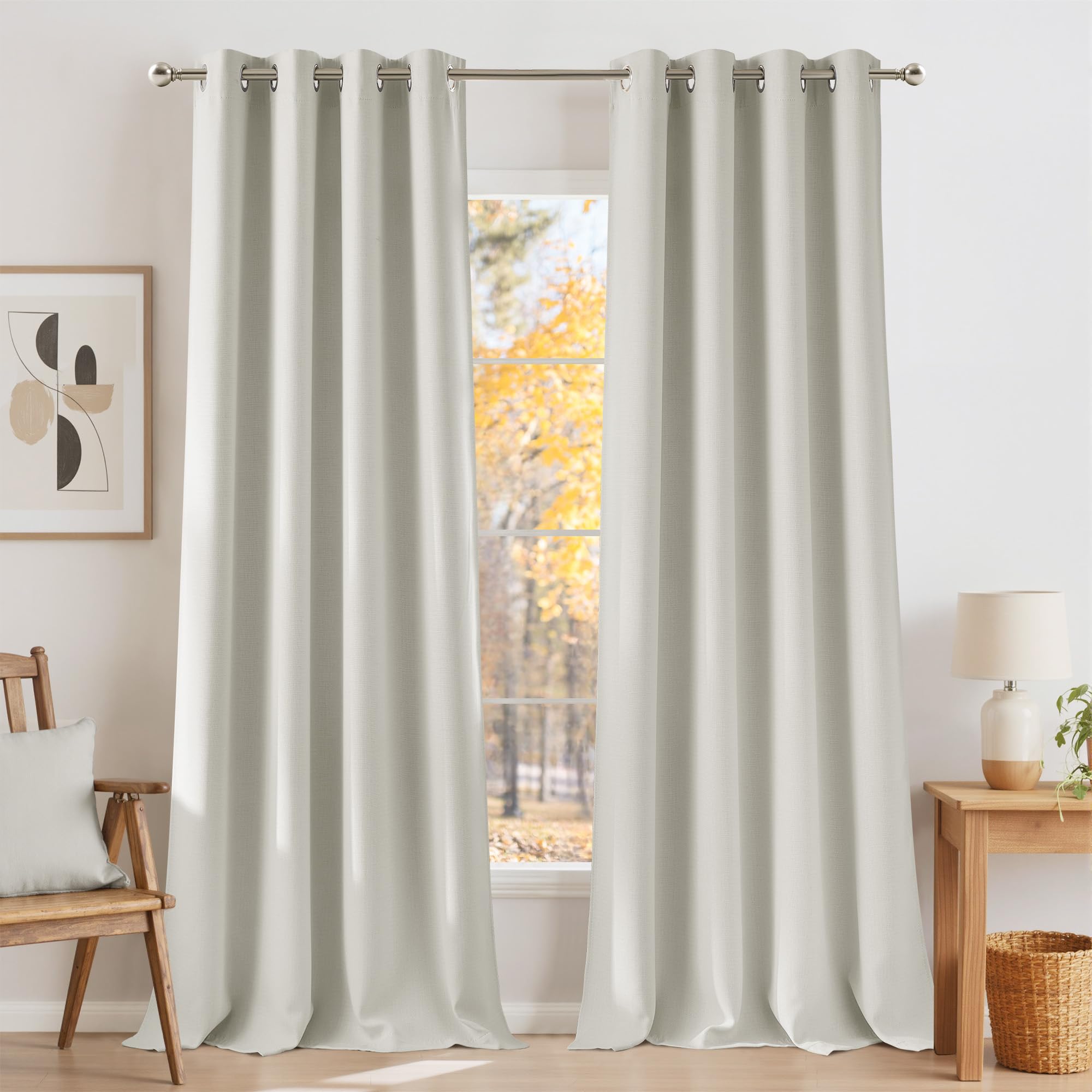 NICETOWN Natural Room Darkening Curtains 84 inches Long for Living Room - Privacy Panels for Bedroom, Modern Farmhouse Style Home Decor Grommet Top, 2 Panels, W42 by L84