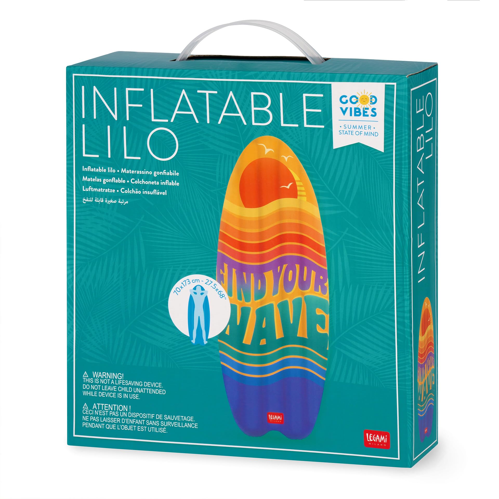 Legami Matelas De Mer Gonflable Waves - 2 Chambres à Air, 90 Kg Max, 72 X 179 Cm, Avec Patch De Réparation