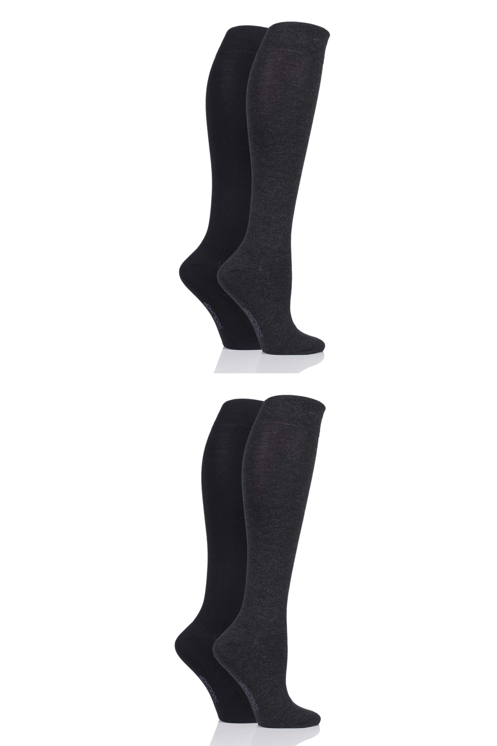 SockShop Ladies Bamboo Kneehigh Socks - Knee High Soft Breathable Cooling Socks with Smooth Toe Seams, Plain & Striped Size 4-8 Many Colours 4 Pair Multipack Grey 4-8