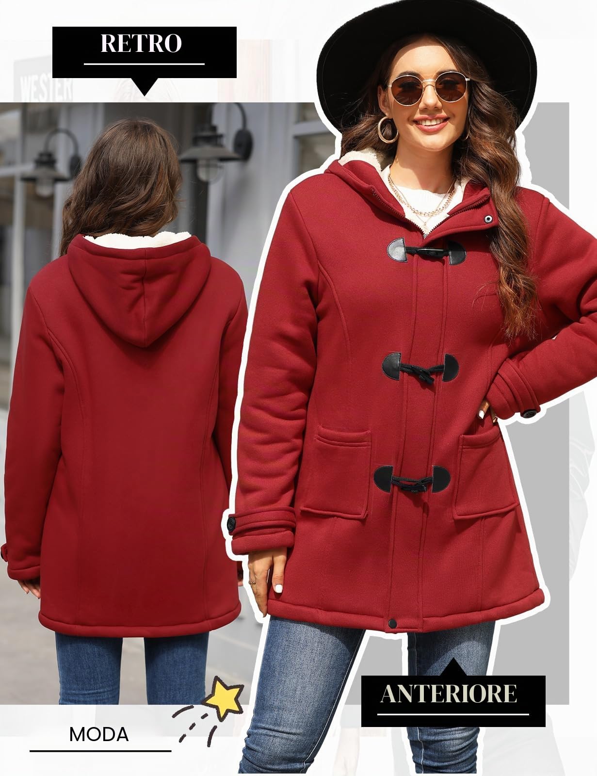 Nadeer Donna Cappotto Invernale Felpa con Cappuccio Giacca Capispalla in Pile Caldo Accogliente Outwear Hoodies con Bottoni