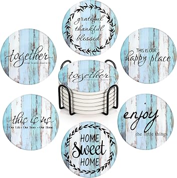 Britimes Coasters for Drinks, Set of 6, Ceramic Stone, Vintage Blue