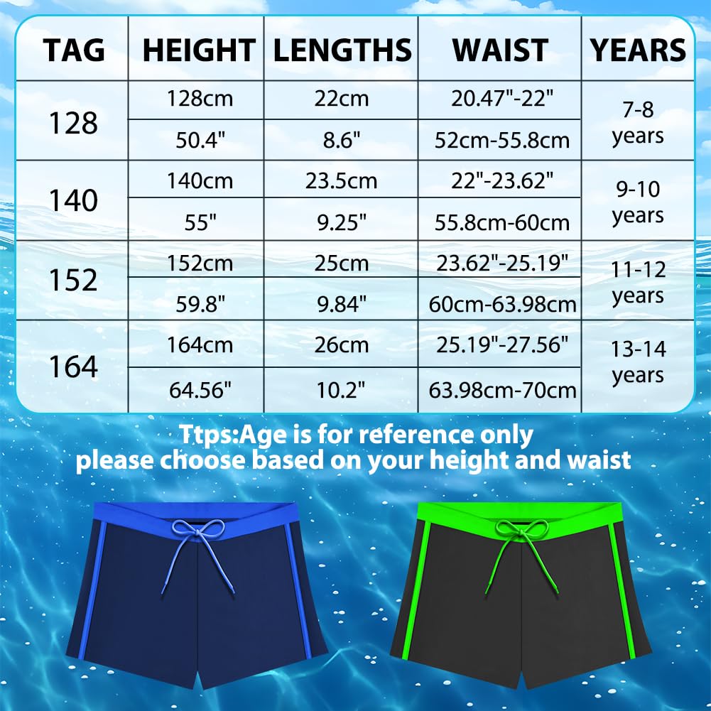 Bañador Niño Ropa de Baño Quick Dry Forro Compresión Calzoncillos Bóxer Pantalones Cortos Natación Cordón Forro Antirozaduras 7-14 años