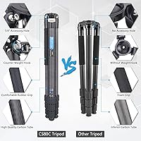 Vista 4 de ARTCISE Trípode de cámara de fibra de carbono - Trípode de viaje profesional resistente sin cabeza esférica, monopie para cámara réflex digital