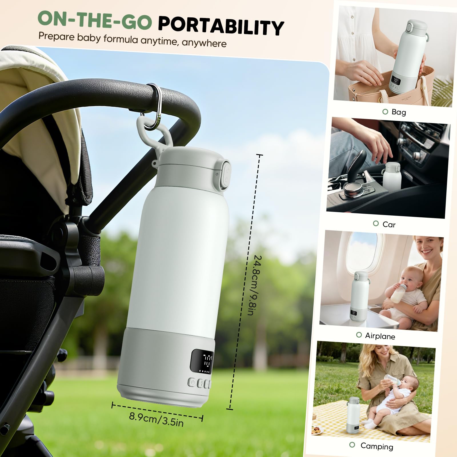Scaldabiberon Portatile 100W – Riscaldatore Inox Isolato Sottovuoto, Accensione 80 Sec, 500ml, Batteria 16000mAh, 37-70°C Regolabile, 3 Modi Latte, Anti-Perdita – Viaggio e Casa