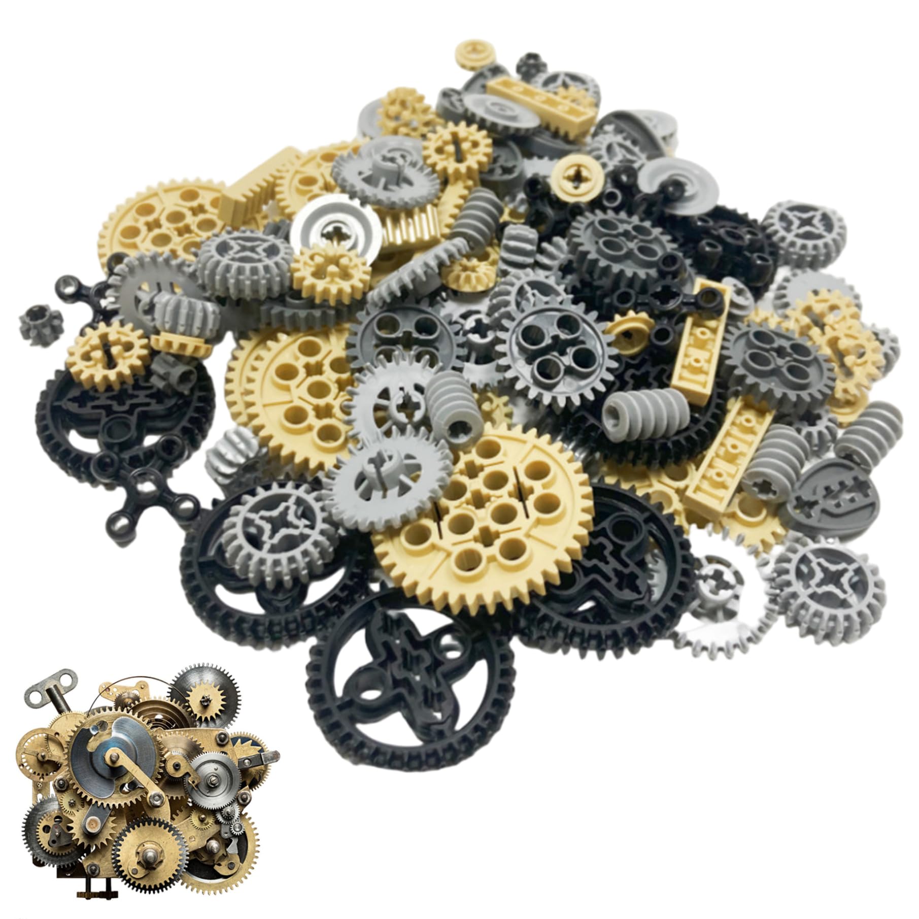 NIDONE 120Pcs Gears Toy, Technology Gears Rack Technic Clamping Blocks Differential Parts Educational Construction Toys for Kids Holiday Brithday Party Favors