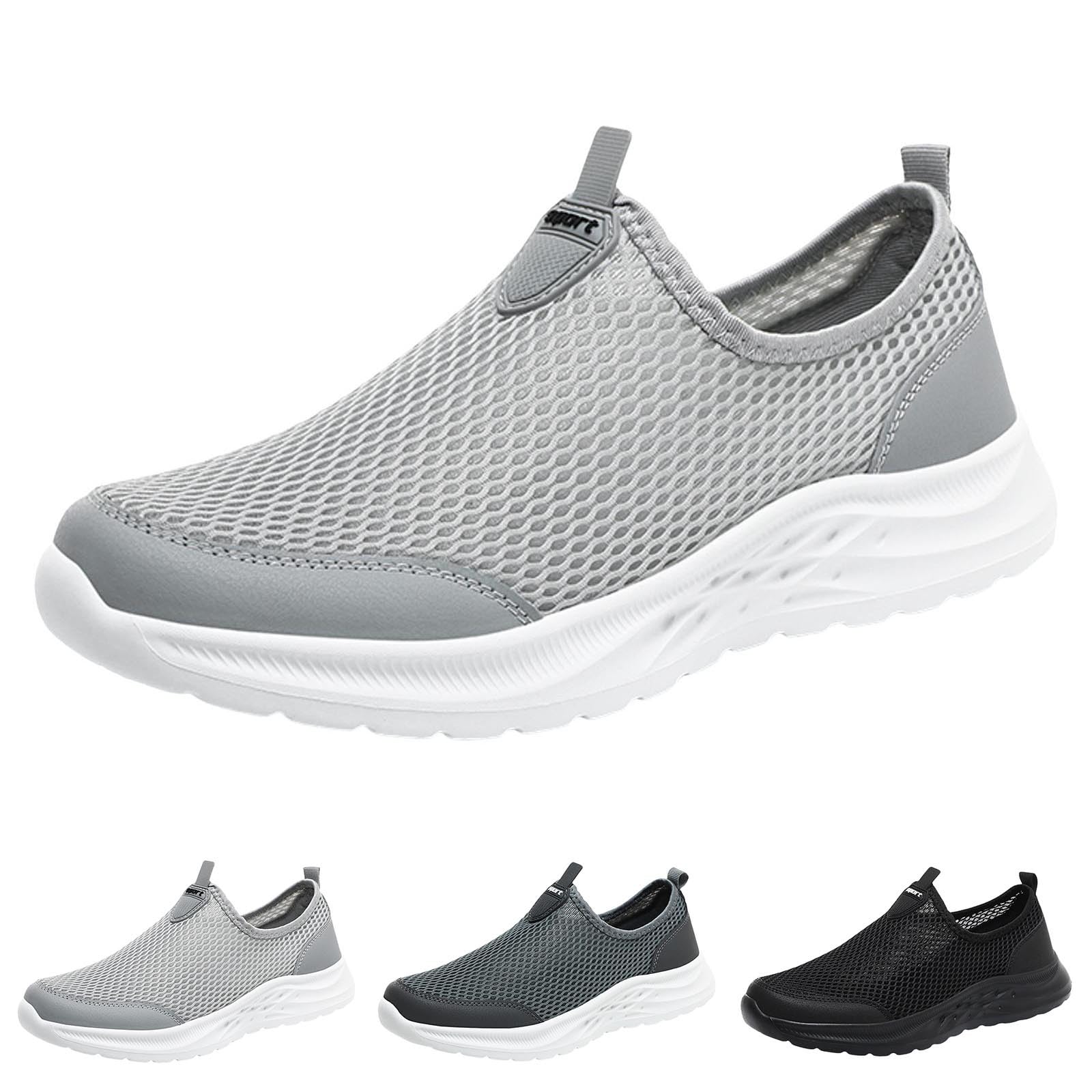 Men Sports Shoes Fashionable New Pattern Mesh Hollow Breathable Comfortable Flat Bottom Lightweight Slip On Seasonal Casual Shoes Casual Sneaker Boots for Men (Black, 9.5)