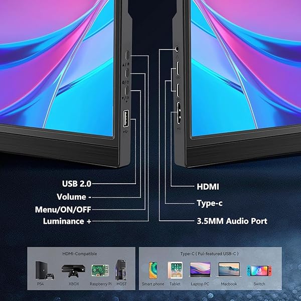 Tragbarer Monitor Touchscreen 14 Zoll FHD 1080P IPS, 10-Punkt-Touch, mit Typ C HDMI-Anschluss und Lautsprecher, versteckter LCD-Display-Stand, zweiter externer Monitor für Laptop Desktop-Telefon - 3