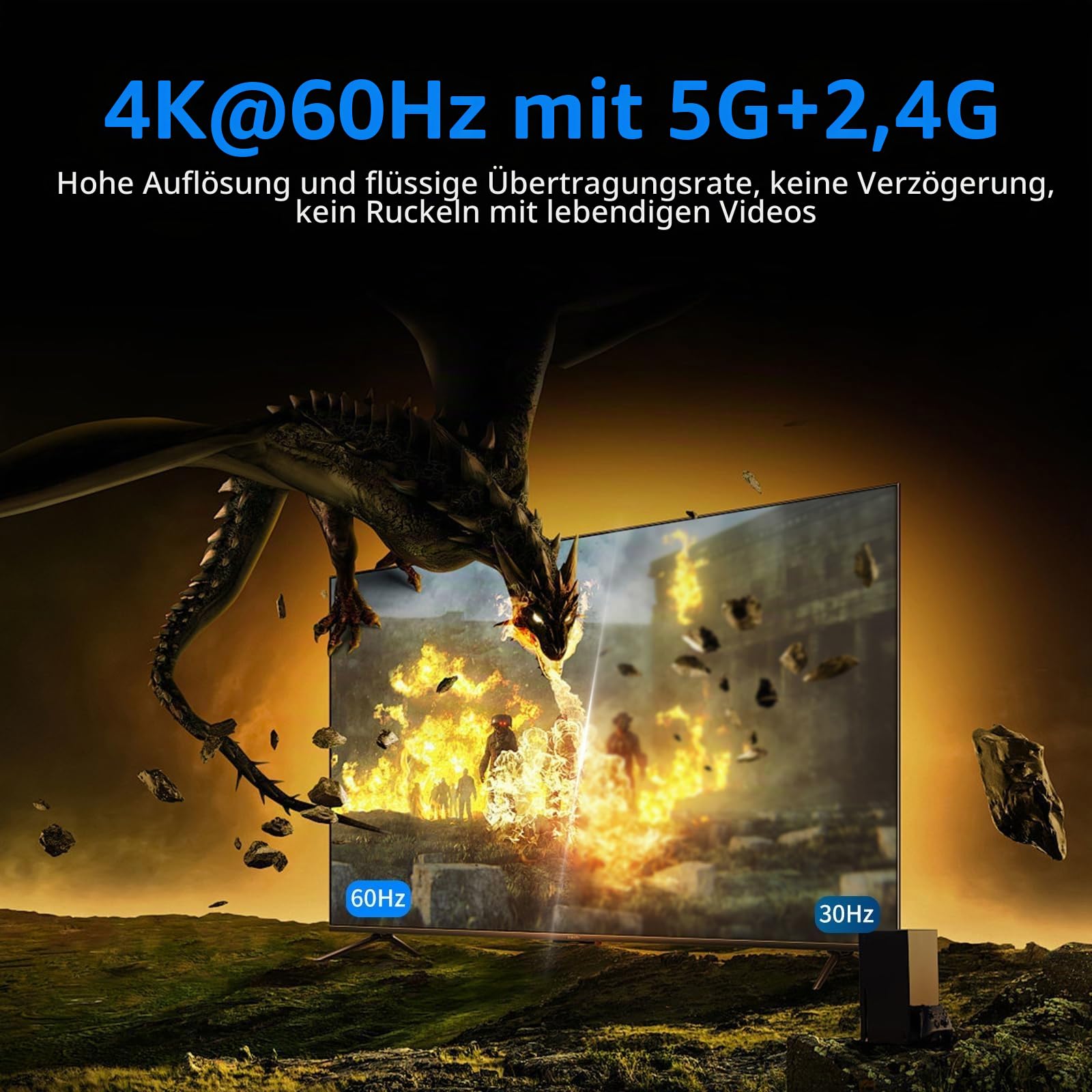 4K60Hz HDMI Wireless Dongle, Yinker 4K@60Hz 5G Miracast Adapter für iOS, MacOS, Android, Windows, Kompatibel mit Miracast, Airplay, DLNA Quer- oder Hochformat