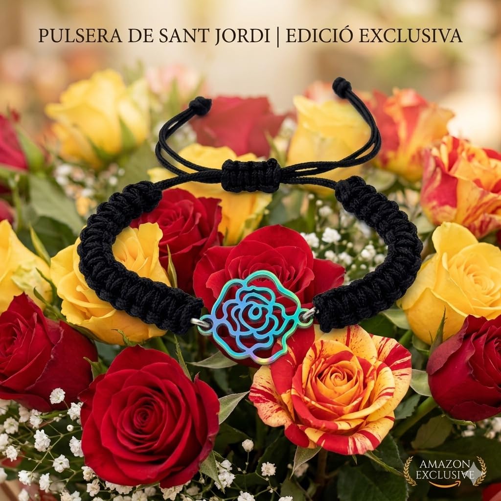 SIMBOLIKS Rosa arcoíris de Sant Jordi, Dia dels Enamorats, Diada de Catalunya, día de la madre, corazón, amor, Regalo Sant Jordi, Pulsera Roja, Rosa de colores Eterna, llegenda, Flor, obsequio pulsera — view 4