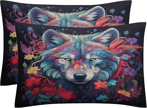 Miniatura 3 de Juego de funda de edredón de microfibra suave de lobo, juego de ropa de cama colorido tamaño King, 3 piezas con cremallera, 2 fundas de almohada,