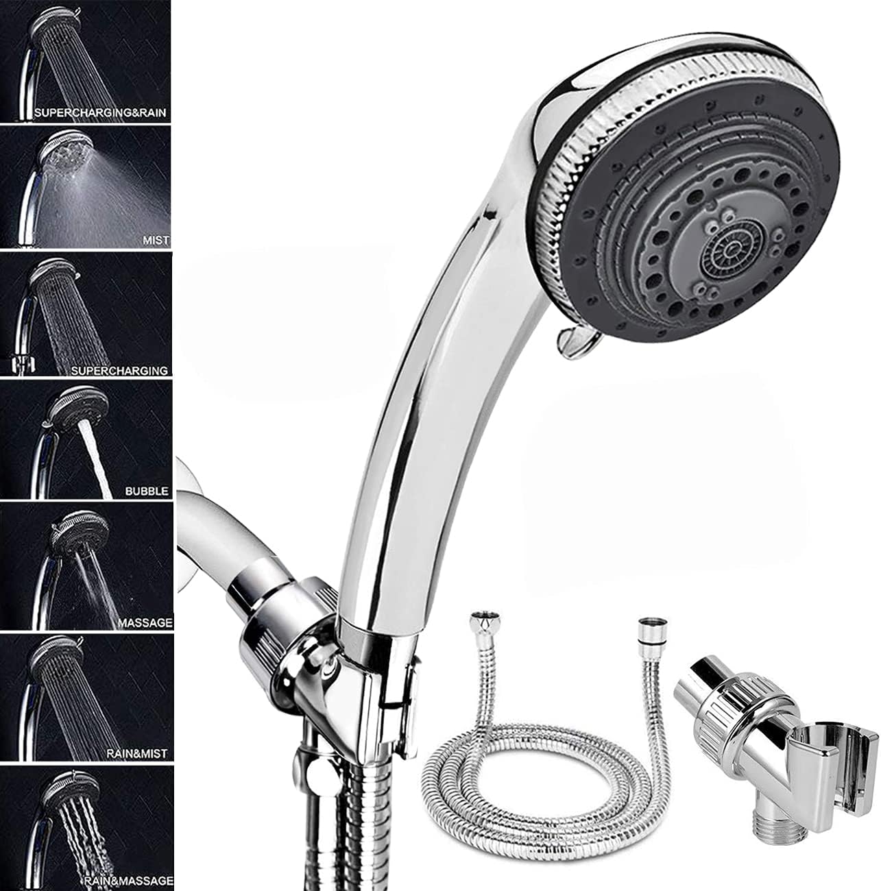 Handheld Showerheads, 7 Spray Settings High Pressure Hand held Shower Head with 2 Meter Hose and Shower Bracket (Shower Head Set)