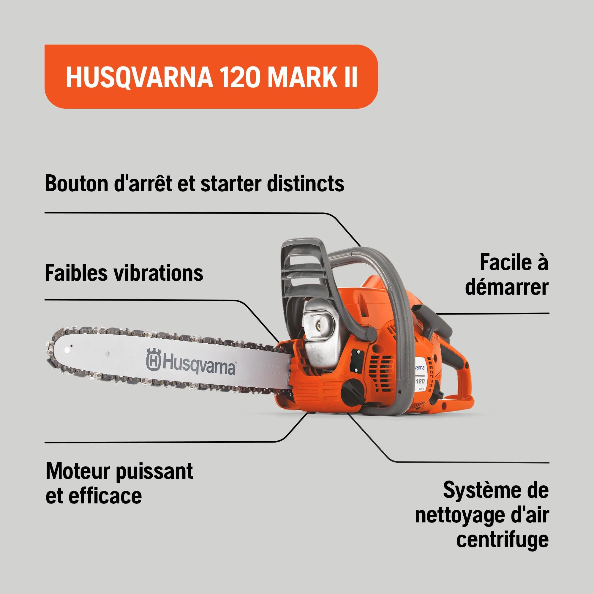 Husqvarna 967861903 Tronçonneuse à Essence HUSQ120-14 120 II, 38,2 cm3, 35 cm