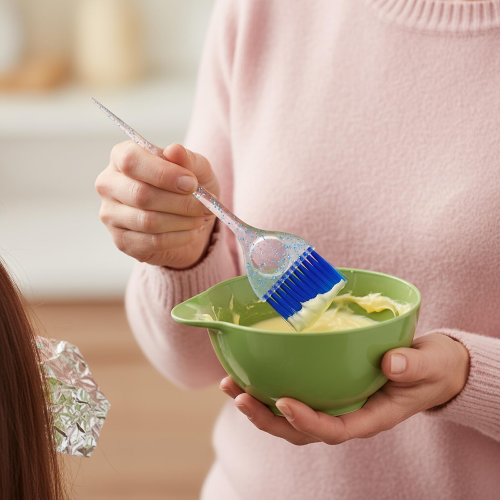 Xindojuz 2 szt. niebieskich pędzli do stylizacji włosów, pędzel do farbowania włosów z brokatowymi uchwytami, miękkie włosie pędzel do farbowania włosów, zestaw narzędzi do przyciemniania włosów, do
