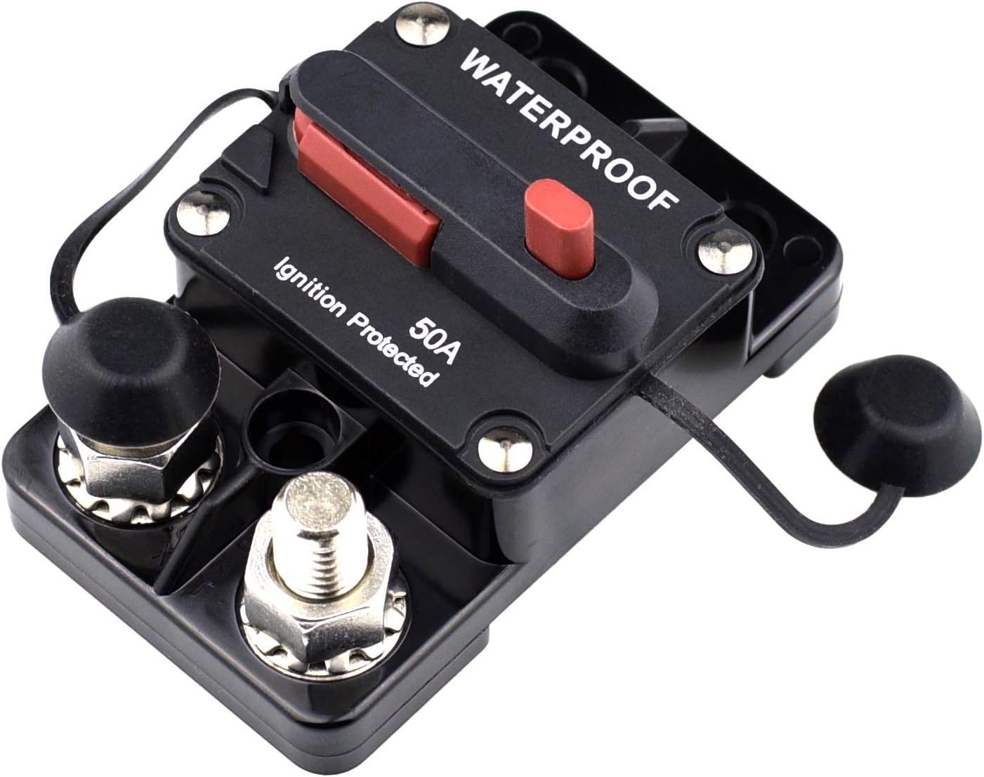 Cllena 50 Amp Circuit Breaker 12V-48V DC with Manual Reset and Disconnect Button for Car Truck Rv Motorhome Marine Automotive Audio Stereo System Trolling Motor Winch etc.