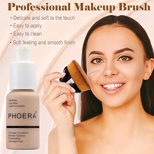 Miniatura 4 de Base líquida de cobertura completa 24 horas 1.0 fl oz, base de control de aceite mate, corrector de maquillaje (beige pulido y arena) con cepillo de