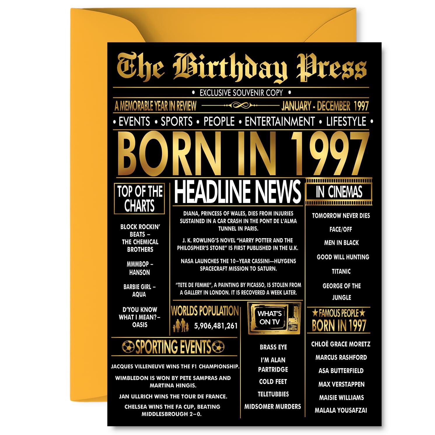 Gold 29th Birthday Card for Women and Men, 5x7 Inch Bday Greeting Cards