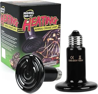 2 Pack 100W Ceramic Reptile Heat Bulb, E27 Base, Infrared Heating, Ceramic Heat Emitter for Reptiles, Terrarium Heat Lamp for Reptiles Snakes Lizards Turtles Bearded Dragons