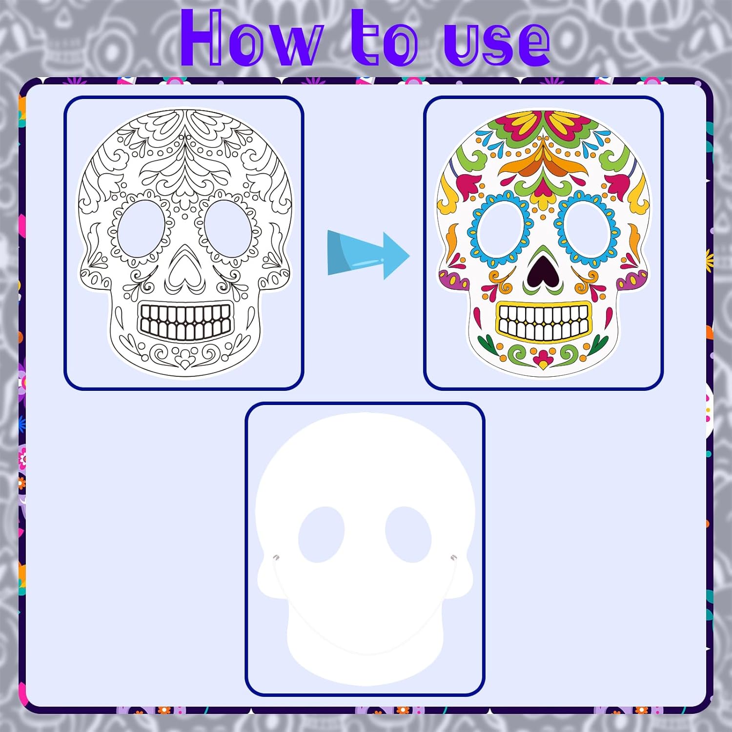 Eternity sky 36 Pack Day of The Dead Sugar Skull Masks - Halloween DIY Coloring Paper Craft Kit with Pens for Kids Dia De Muertos Activity