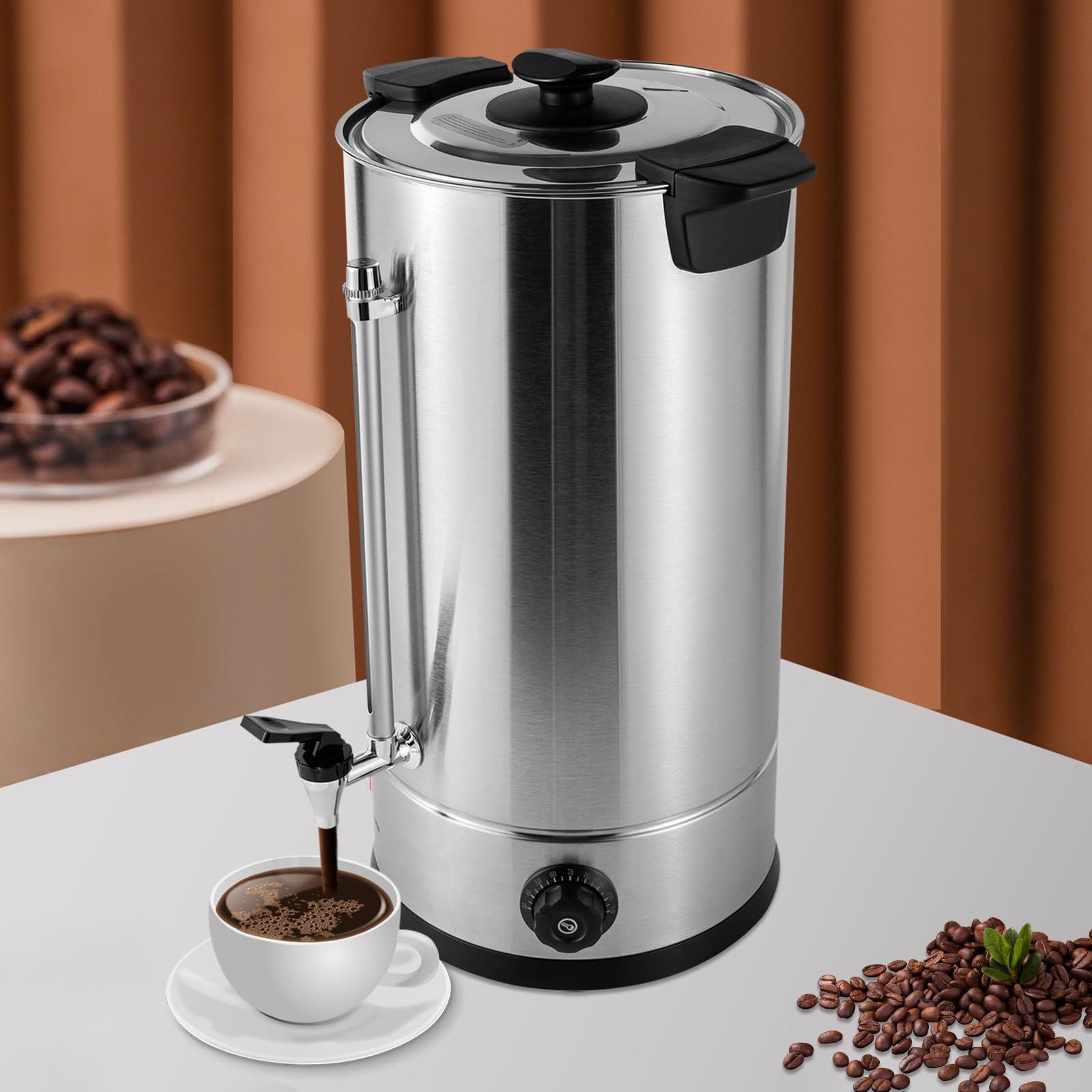 ATOLOMOTOR 25 L Percolate Coffee Urn,110V 1.4KW Commercial Grade Stainless Steel Coffee Maker Hot Water Urn,Hot Coffee Dispenser for Home,Office,Wedding Party,Buffet Catering