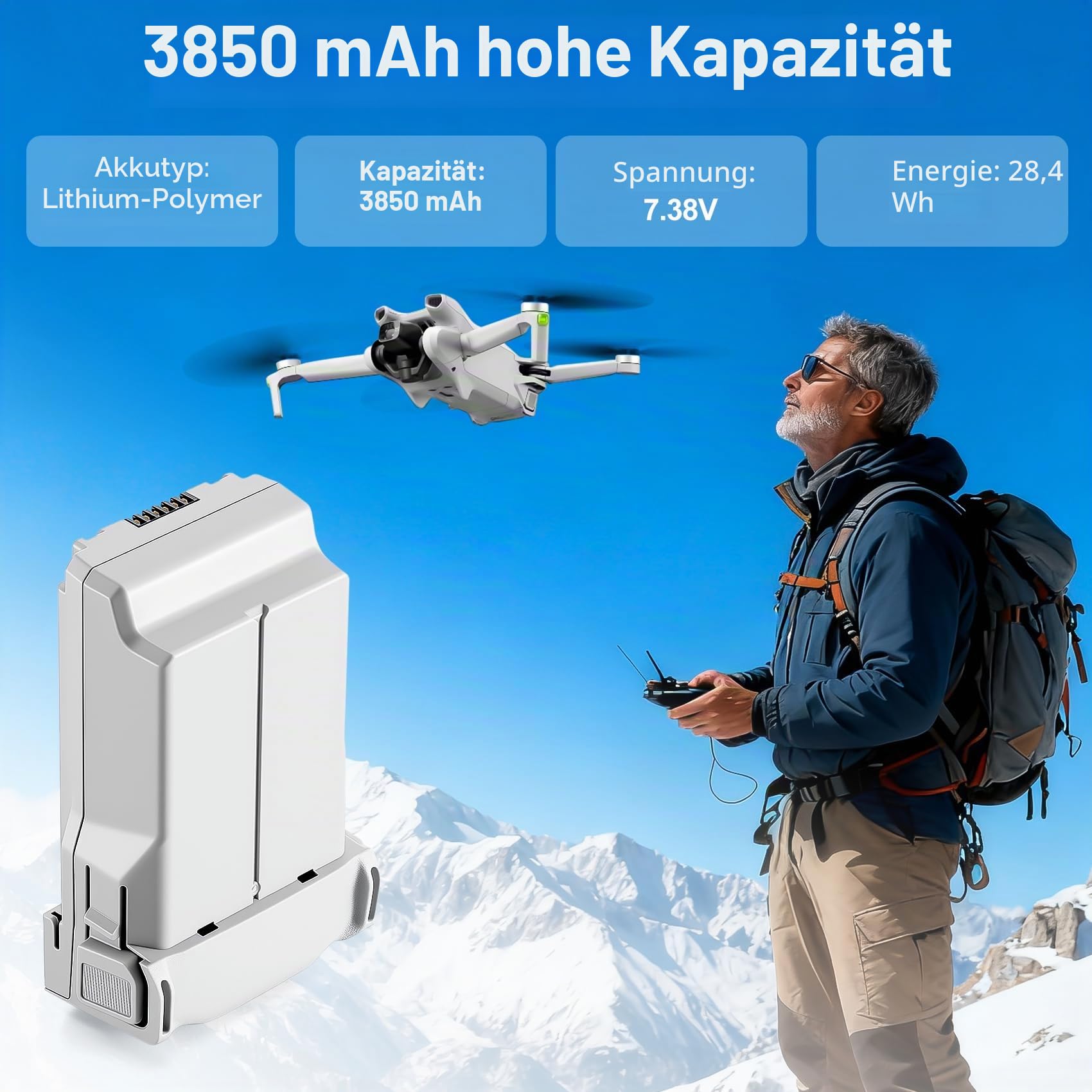 2 Stück Intelligenter Flight Mini 4 Pro/3 Series Akku Ladegerät Kit,3850mAh Mini 3 Akku mit Bidirektionalem Zwei-Wege-ladegerät für 47–51 Minuten Max Flug, Kompatibel mit DJI Mini 4 Pro/3/3