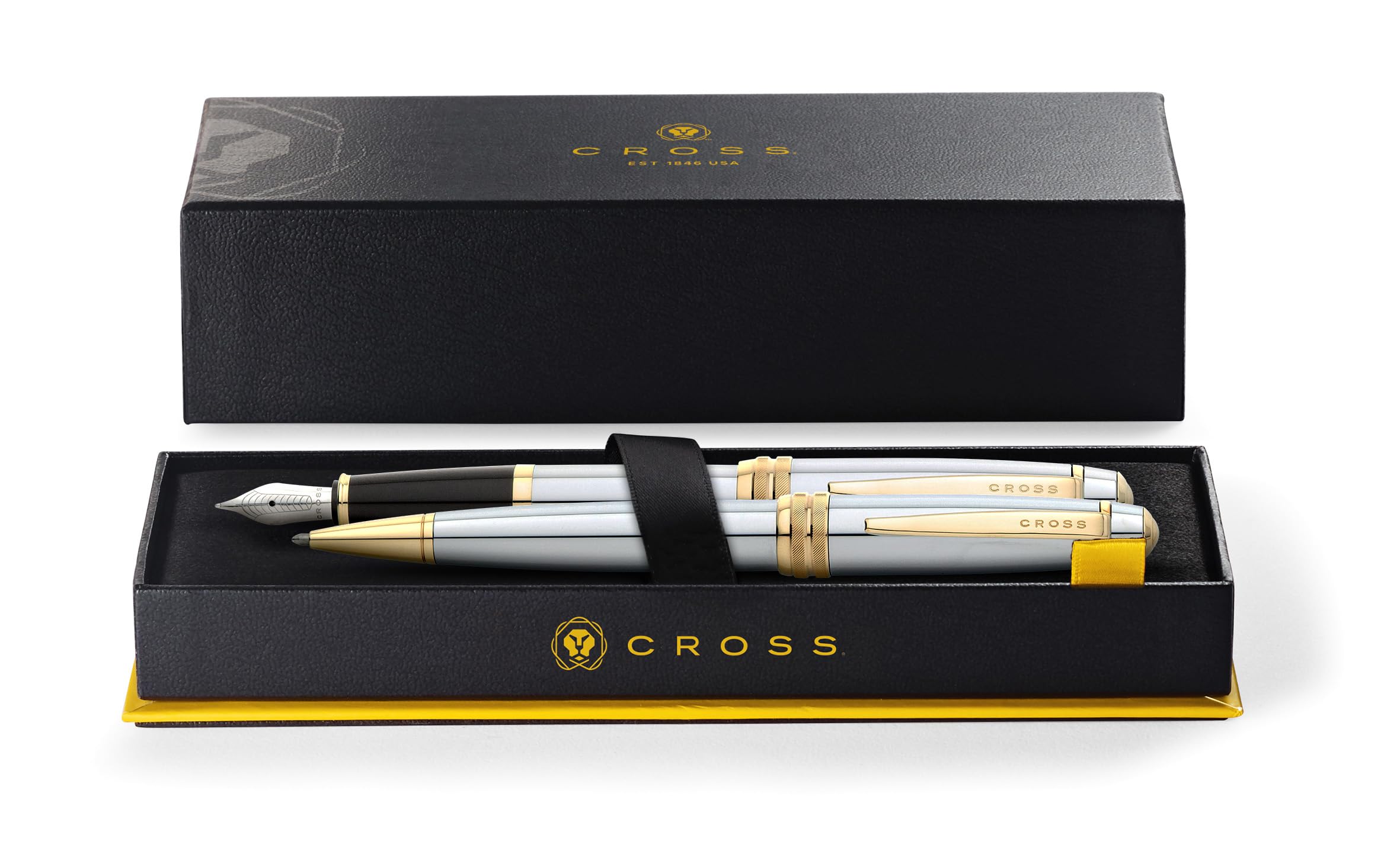 Cross AT0457-6MS Bailey - Juego de bolígrafos y pluma estilográfica (recubrimiento de oro galvanizado de 23 quilates, tinta negra, indeleble)