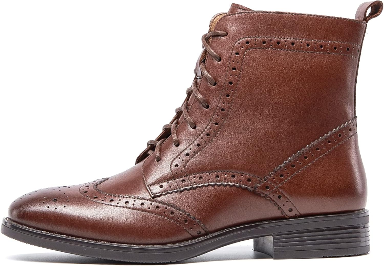 Women's Lace-Up Combat Boots Side Zipper Ankle Bootie Low Heel Brogue Leather for Girls Ladis Women Black Size 5 - Image 2