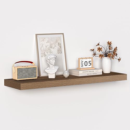 Miniatura 101 de Fun Memories Estantes flotantes de 16 pulgadas – Estantes de pared de madera de color blanco rústico profundo – Estante de almacenamiento para pared