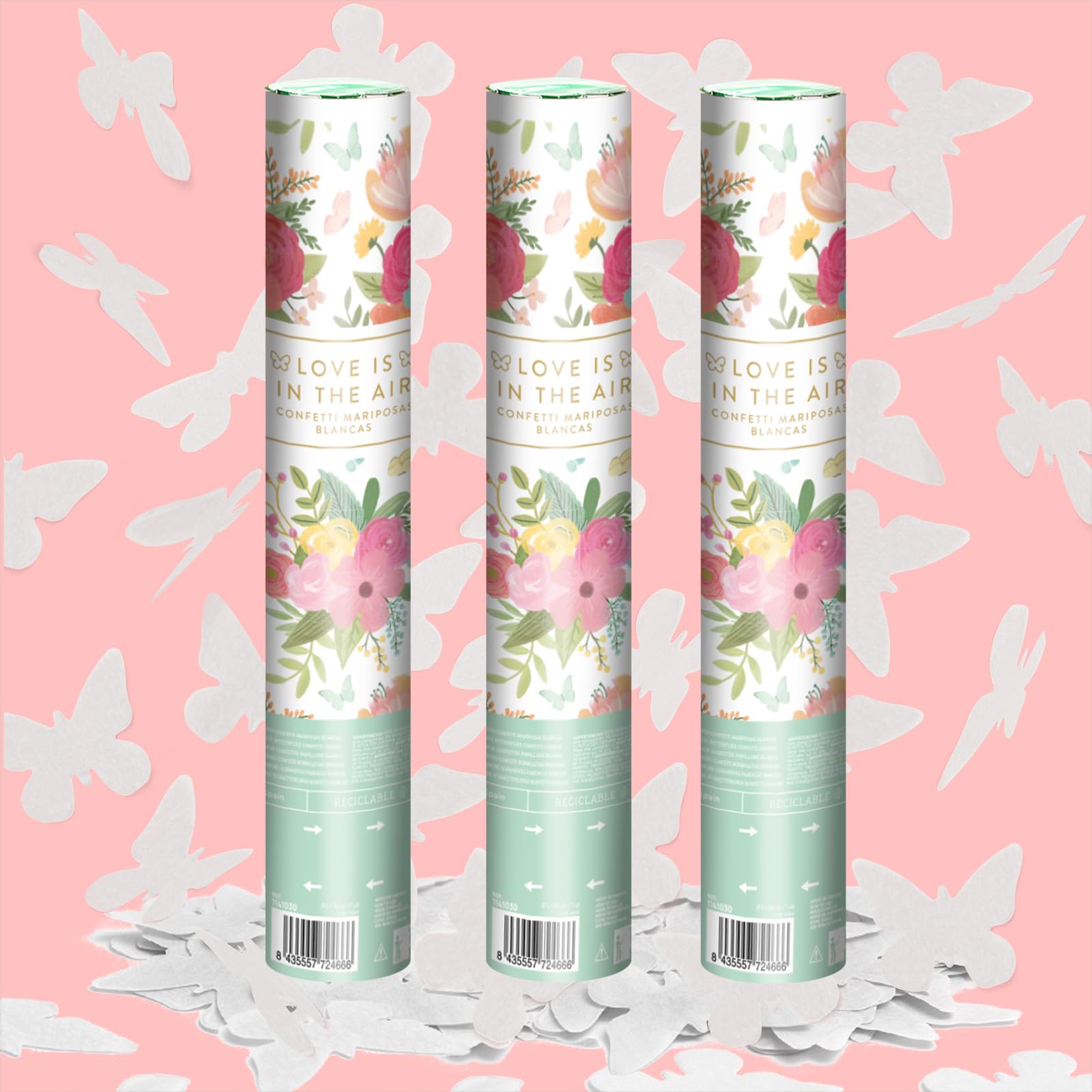 OH YEAH - 3 Uds Cañón Confeti Boda 30 cm - Cañones de Confeti Mariposas - Ideal para Bodas - Celebraciones - Decoración Eventos - Fiestas - Gran Potencia de Alcance - Para Interiores y Exteriores