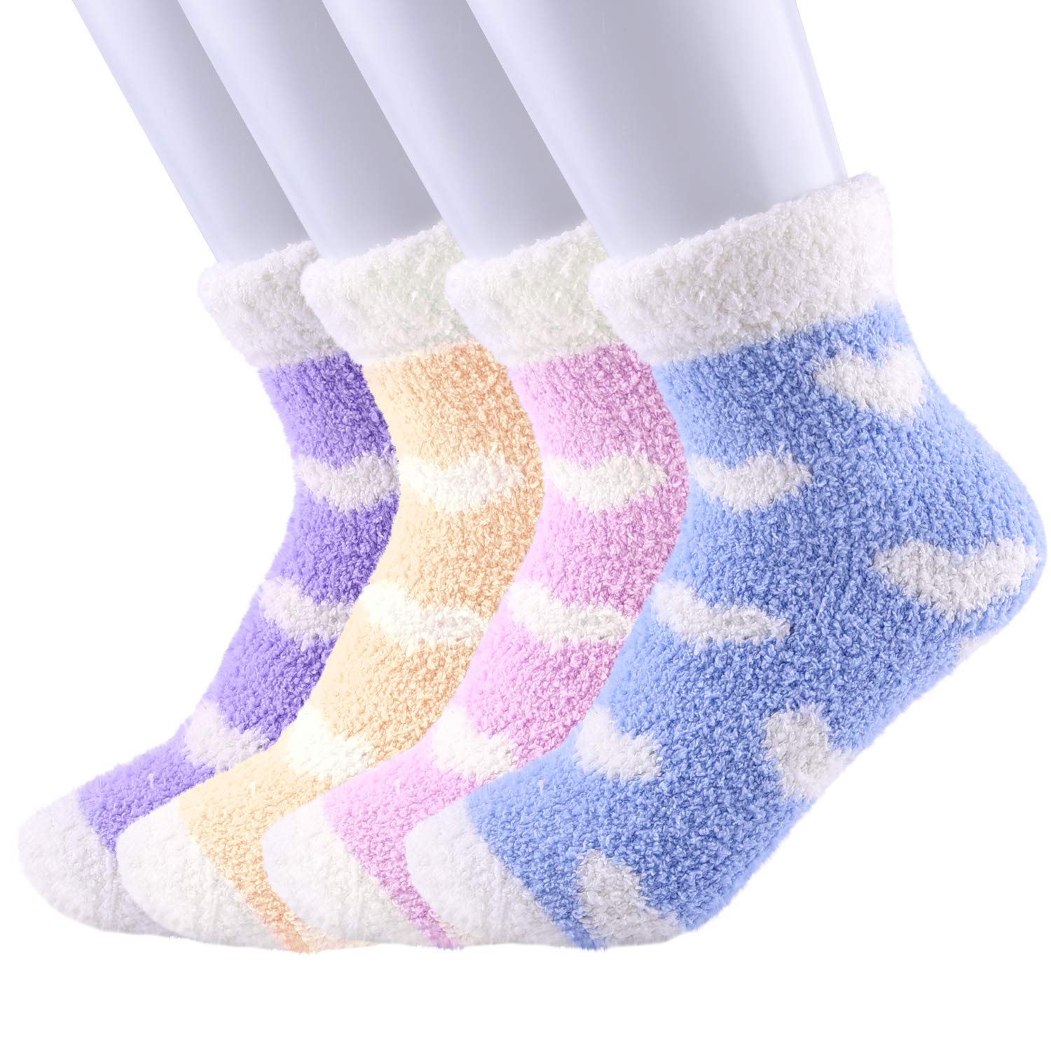 5 Paar Damen Fluffy Socken Mit Schleifen - Weiche Pantoffelsocken Für Winter