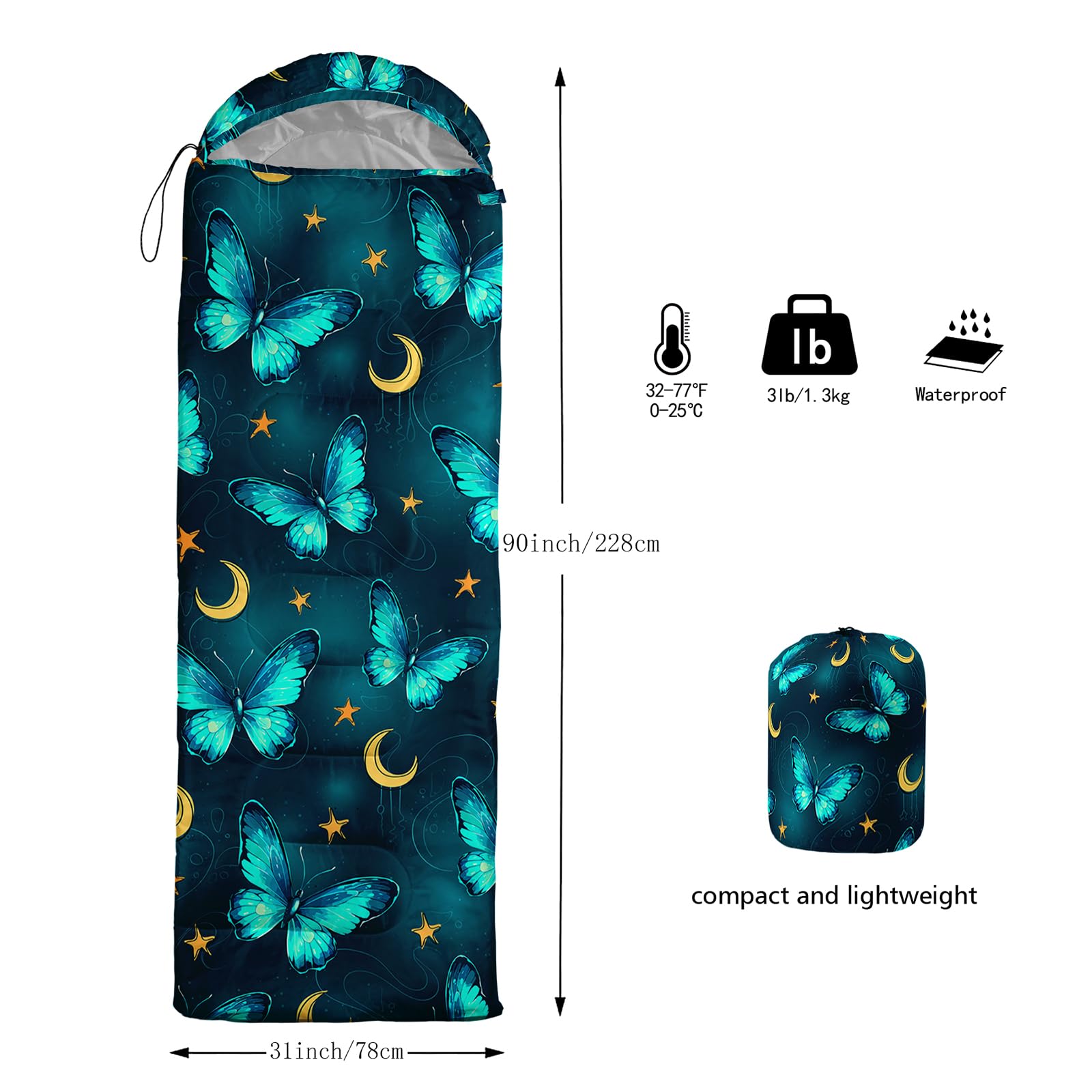 QOOMO Sacos de dormir de camping, 3 estaciones de clima cálido y fresco, ligeros, impermeables para adultos y niños, viajes y al aire libre, equipo de equipo de camping