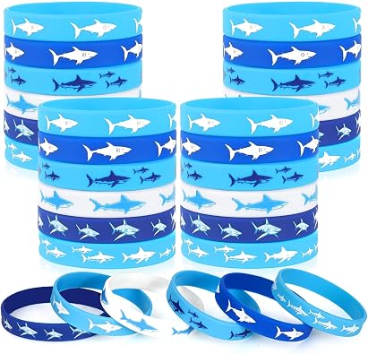 30 PCS Shark Silicone Bracelets Rubber Wristbands for Baby Shower, Under the Sea, Shark Themed Birthday Party Favors