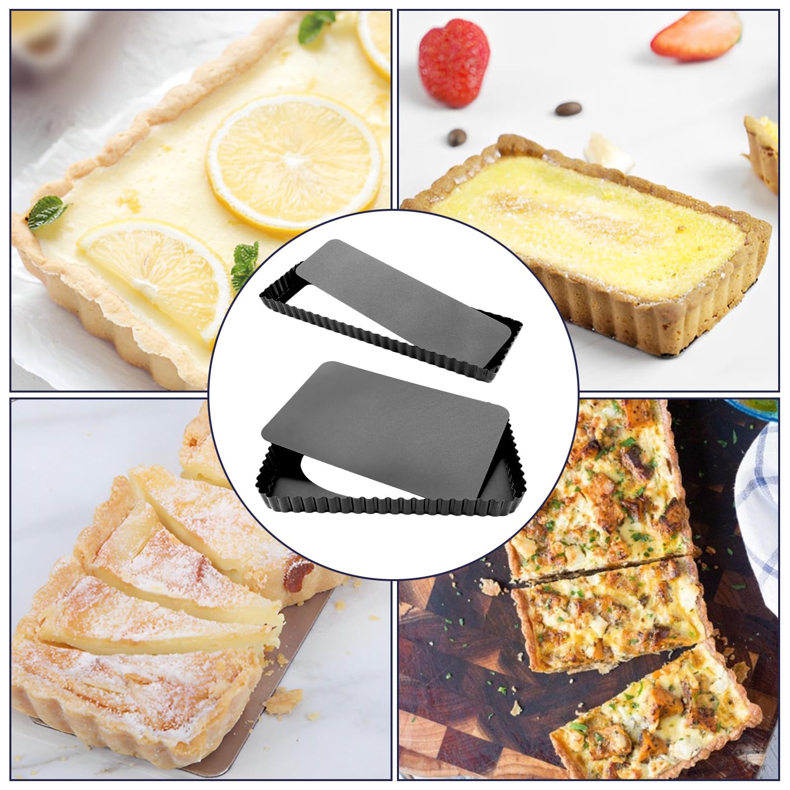 STARVAST Lot de 3 moules à tarte, rectangulaires, antiadhésifs, avec fond amovible, noir, 31 x 21 cm, 35 x 11 cm