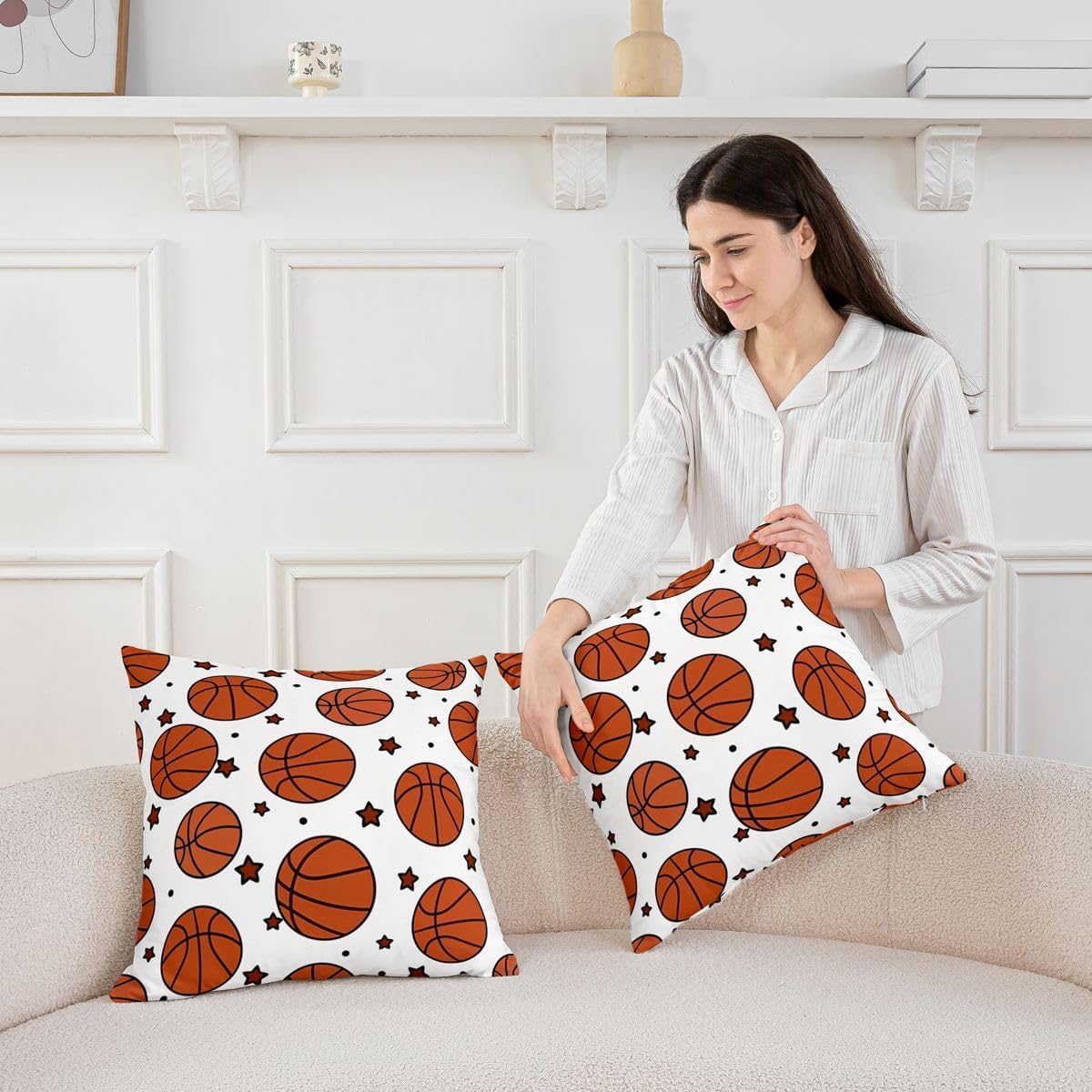 Feelyou Basketball Decor Pillowcase 24 x 24-Inch Set of 2 Ball Sports Cushion Case for Boys Girls Children Gaming Sports Throw Pillow Covers Room Decor Microfiber All Season Gift for Basketball Lover image 5
