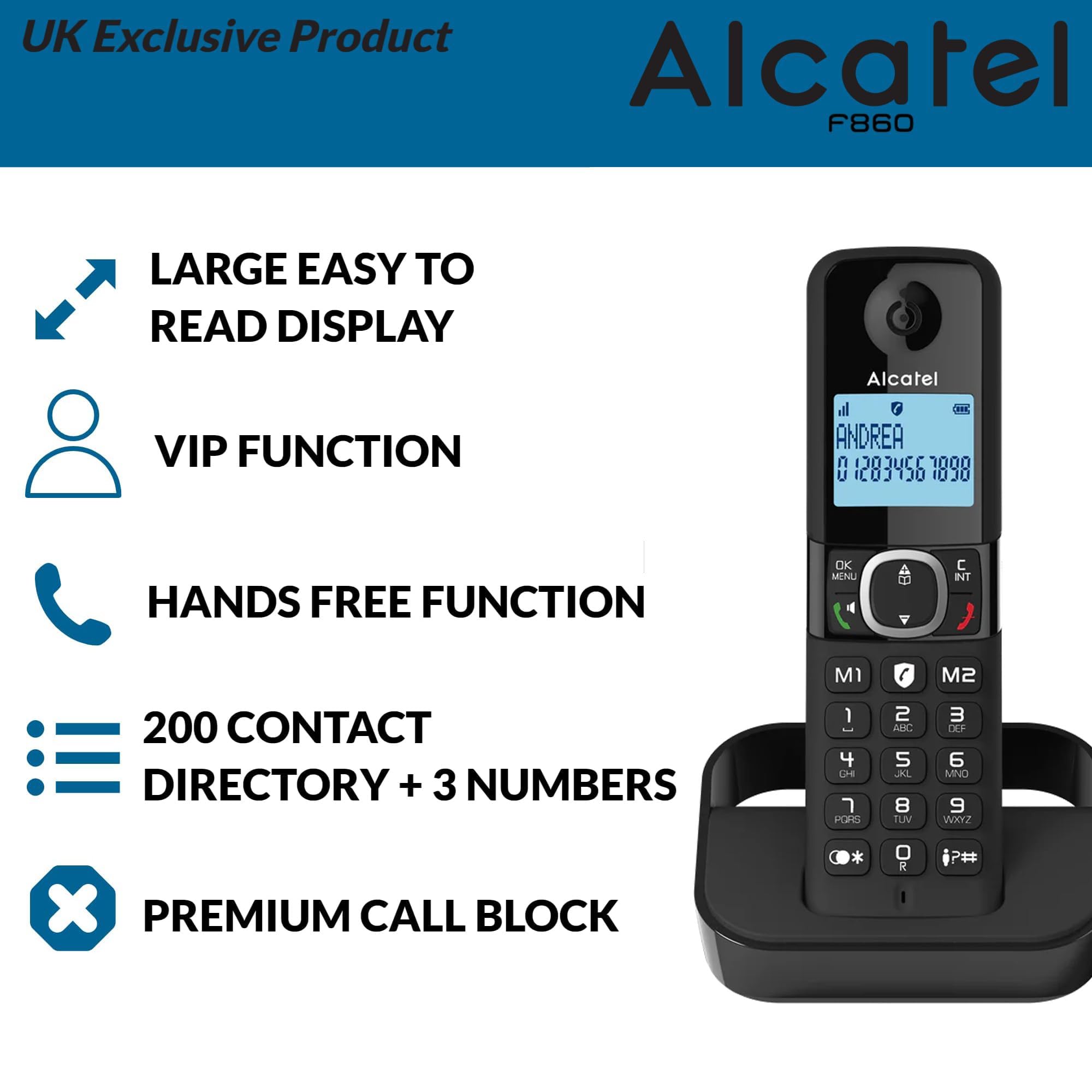 Alcatel F860 DUO Black - Telefono Fisso Con Due Ricevitori, Design Elegante E Semplice Da Usare Per Casa O Ufficio