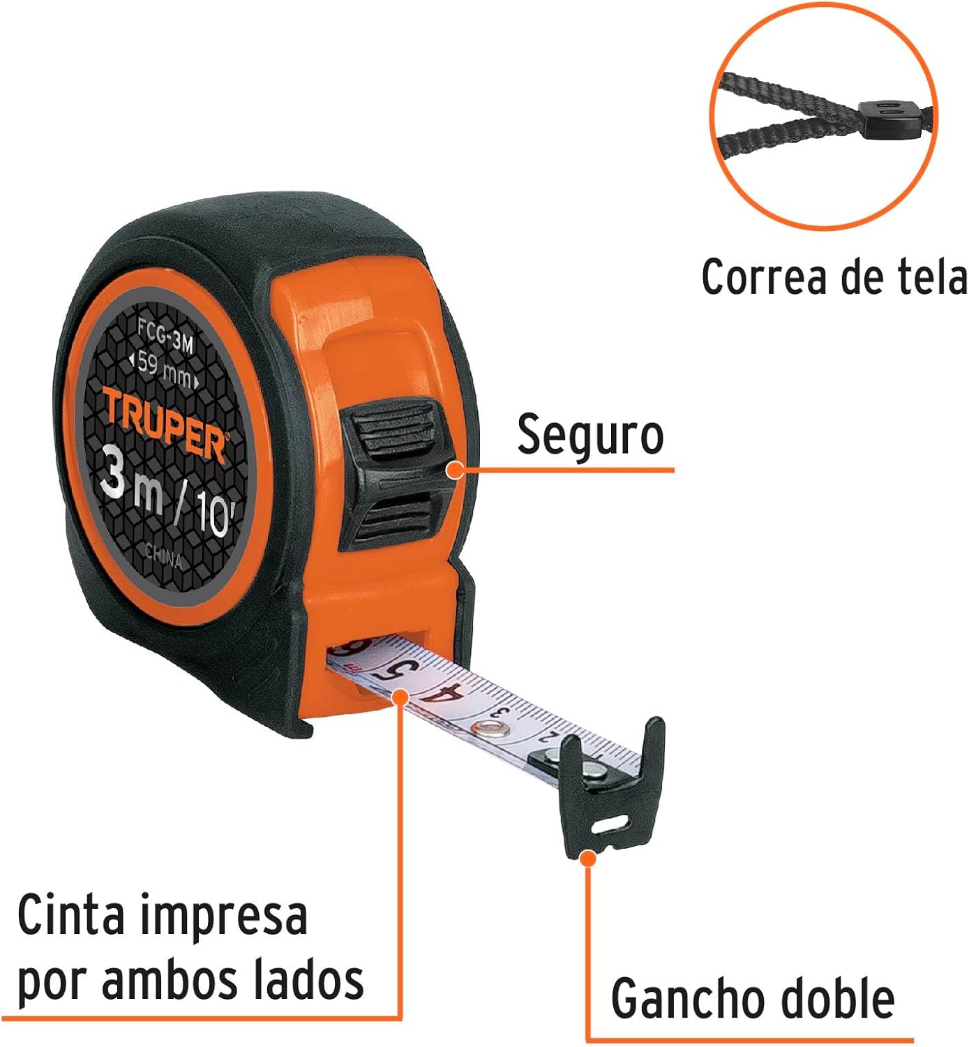 Flexómetro compact grip, 3 m, 16 mm tape